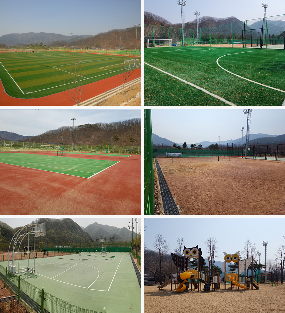 시설전경 -  축구장, 산책로, 농구장, 어린이 놀이터, 족구장 사진