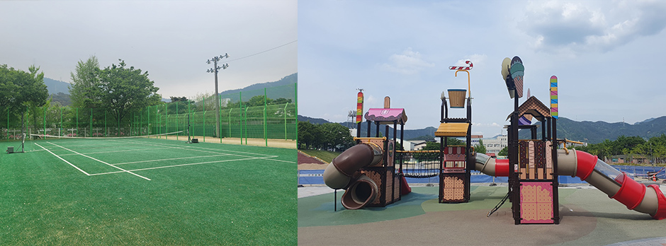 군민운동장 전경과 시설사진