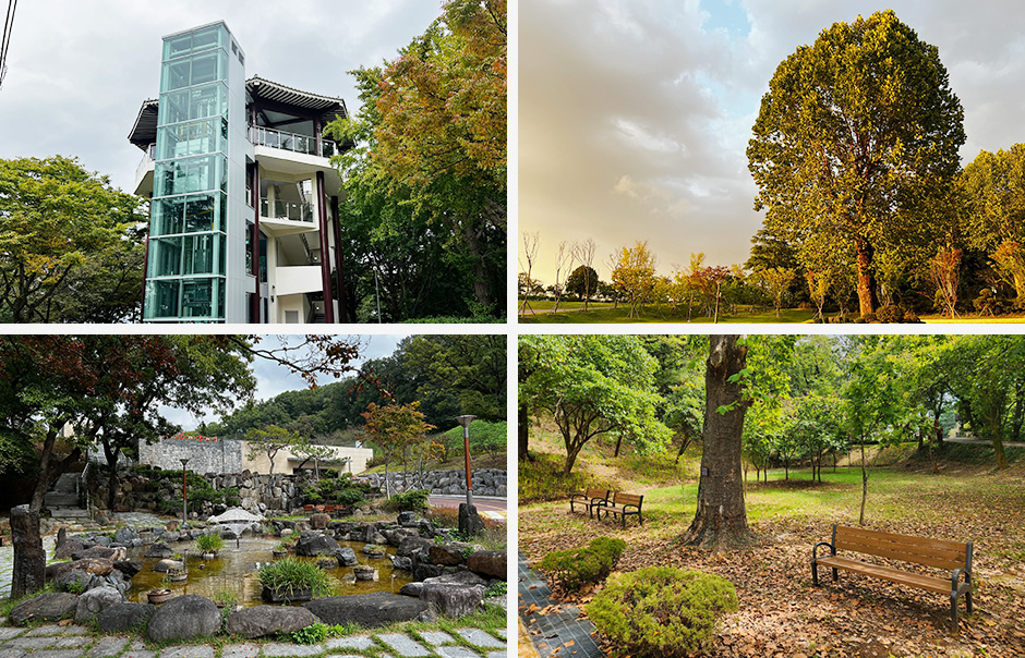 화원동산의 전경모습과 놀러온 행인 사진